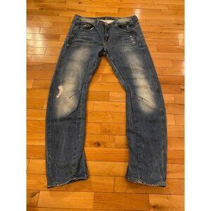 G-Star RAW Denim Arc 3D Tapered Jeans Distressed Blue Wash Womens Size 29x34